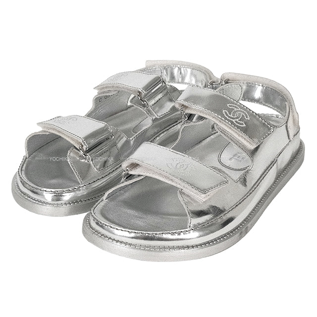 CHANEL sandals Sports COCO Mark Double Silver Leather #36 Silver HW G31848[EXCELLENT][Authentic]