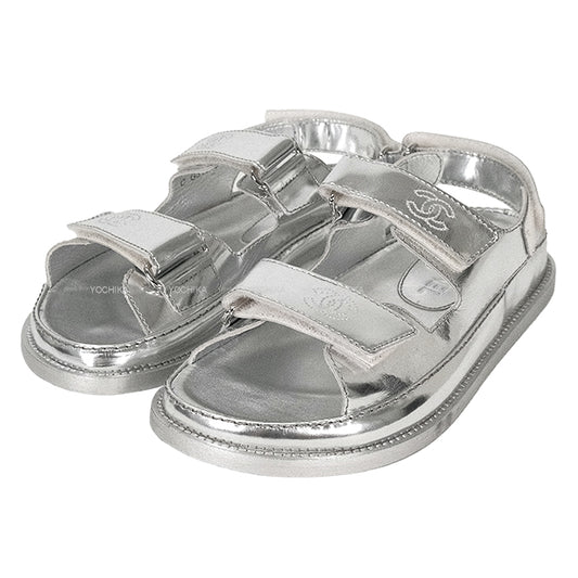 CHANEL sandals Sports COCO Mark Double Silver Leather #36 Silver HW G31848[EXCELLENT][Authentic]