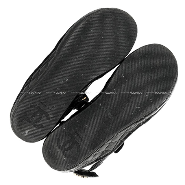 [Pre-loved] CHANEL sandals Sports COCO Mark Matelasse Noir (Black) Suede/Lambskin #36c Champagne Gold HW G37456[LIKE NEW][Authentic]