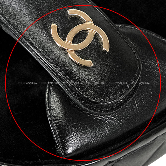 [Pre-loved] CHANEL sandals Sports COCO Mark Matelasse Noir (Black) Suede/Lambskin #36c Champagne Gold HW G37456[LIKE NEW][Authentic]