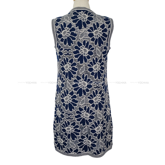 [Pre-loved] CHANEL One‐piece dress Ladies Sleeveless Flower Lace COCO Buttons Floral Pattern Blue/Blanc (White) Wool/Cotton/polyamide #38 P63041[LIKE NEW][Authentic]