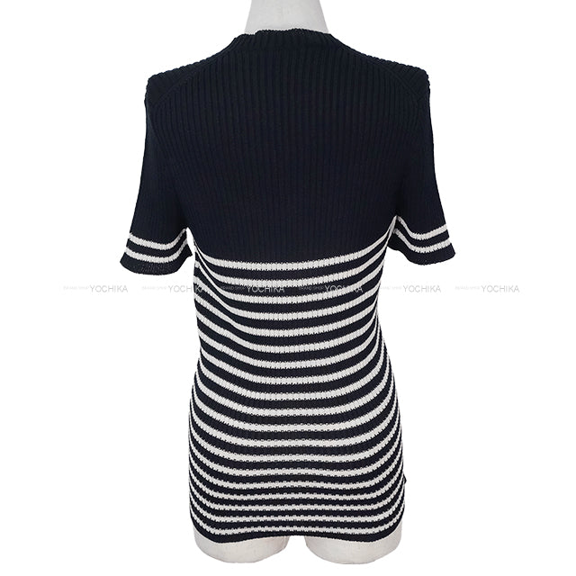 [Pre-loved] Dior Sweater Short Sleeve Knit Dioriviera Stripe Logo Star Navy/White Cotton #46 254S15AM730[LIKE NEW][Authentic]