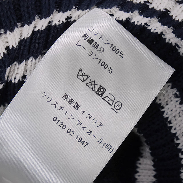 [Pre-loved] Dior Sweater Short Sleeve Knit Dioriviera Stripe Logo Star Navy/White Cotton #46 254S15AM730[LIKE NEW][Authentic]