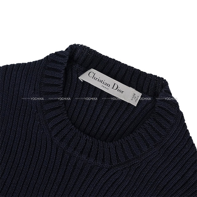 [Pre-loved] Dior Sweater Short Sleeve Knit Dioriviera Stripe Logo Star Navy/White Cotton #46 254S15AM730[LIKE NEW][Authentic]
