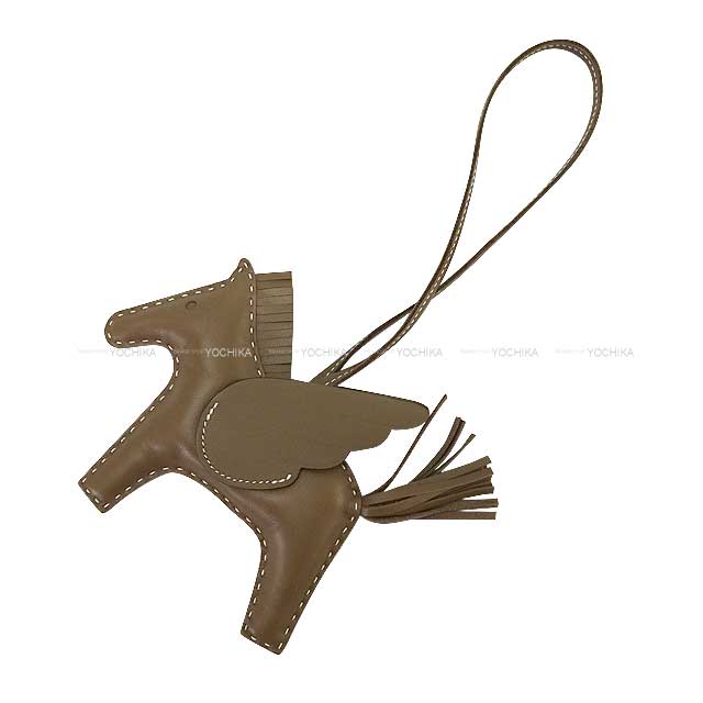 HERMES bag charm Rodeo Pegasus MM White Stitch Etoupe Agneau Milo/Veau Swift Stamp W[EXCELLENT][Authentic]