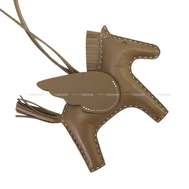HERMES bag charm Rodeo Pegasus MM White Stitch Etoupe Agneau Milo/Veau Swift Stamp W[EXCELLENT][Authentic]