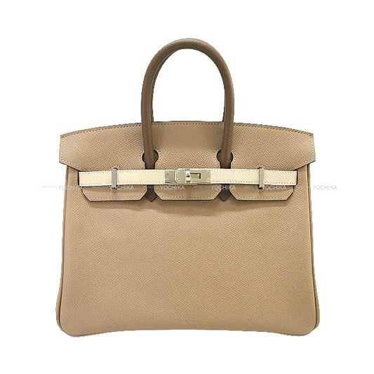 HERMES Handbag Birkin25 Tricolor Trench/Craie/Etoupe Veau Epsom Silver HW Stamp K[BRAND NEW][Authentic]
