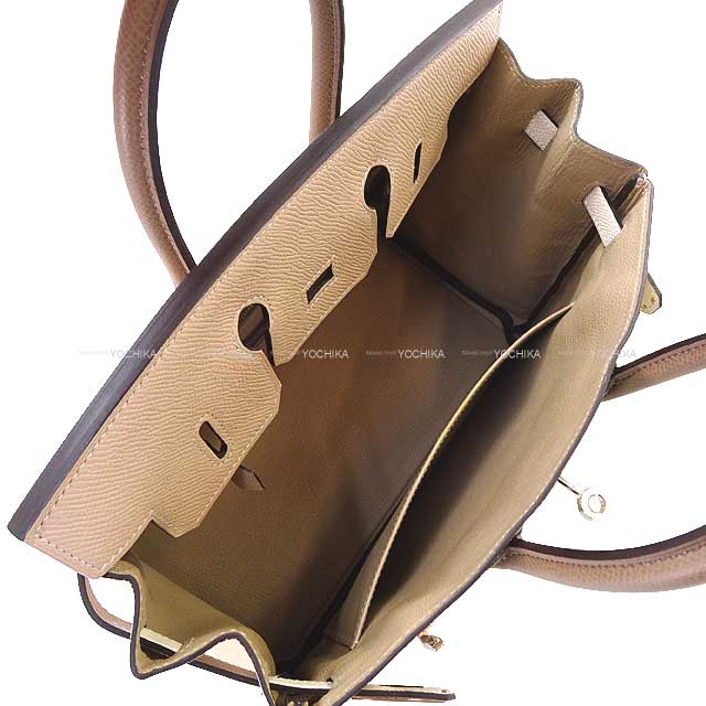 HERMES Handbag Birkin25 Tricolor Trench/Craie/Etoupe Veau Epsom Silver HW Stamp K[BRAND NEW][Authentic]