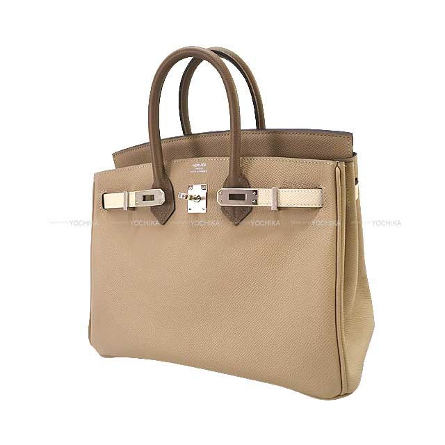 HERMES Handbag Birkin25 Tricolor Trench/Craie/Etoupe Veau Epsom Silver HW Stamp K[BRAND NEW][Authentic]
