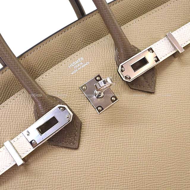 HERMES Handbag Birkin25 Tricolor Trench/Craie/Etoupe Veau Epsom Silver HW Stamp K[BRAND NEW][Authentic]