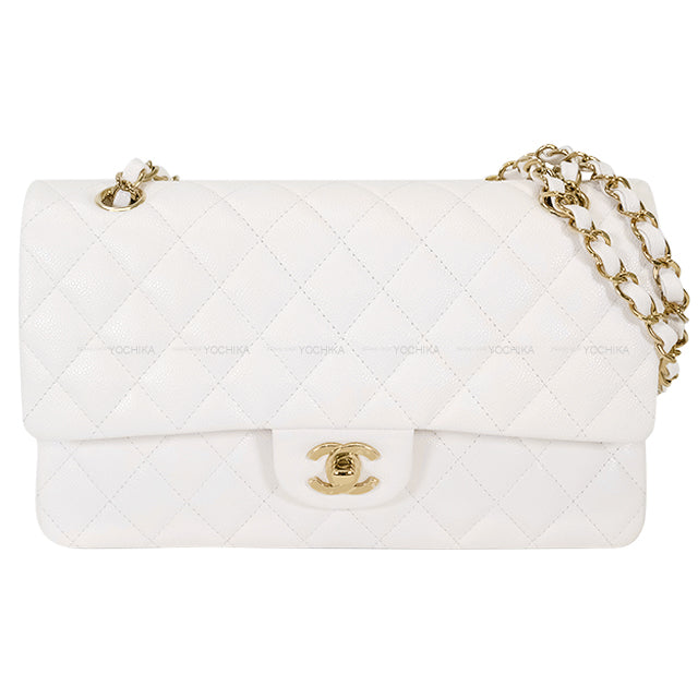 [Pre-loved] CHANEL Shoulder bag Matelasse COCO Mark W Flap Chain Blanc (White) Graind Calf(Caviarskin) Champagne Gold HW A01112[LIKE NEW][Authentic]