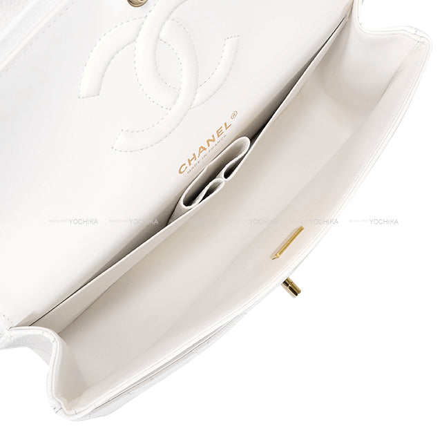 [Pre-loved] CHANEL Shoulder bag Matelasse COCO Mark W Flap Chain Blanc (White) Graind Calf(Caviarskin) Champagne Gold HW A01112[LIKE NEW][Authentic]