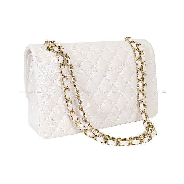 [Pre-loved] CHANEL Shoulder bag Matelasse COCO Mark W Flap Chain Blanc (White) Graind Calf(Caviarskin) Champagne Gold HW A01112[LIKE NEW][Authentic]