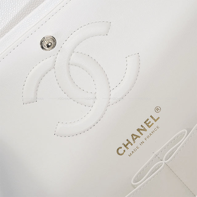 [Pre-loved] CHANEL Shoulder bag Matelasse COCO Mark W Flap Chain Blanc (White) Graind Calf(Caviarskin) Champagne Gold HW A01112[LIKE NEW][Authentic]