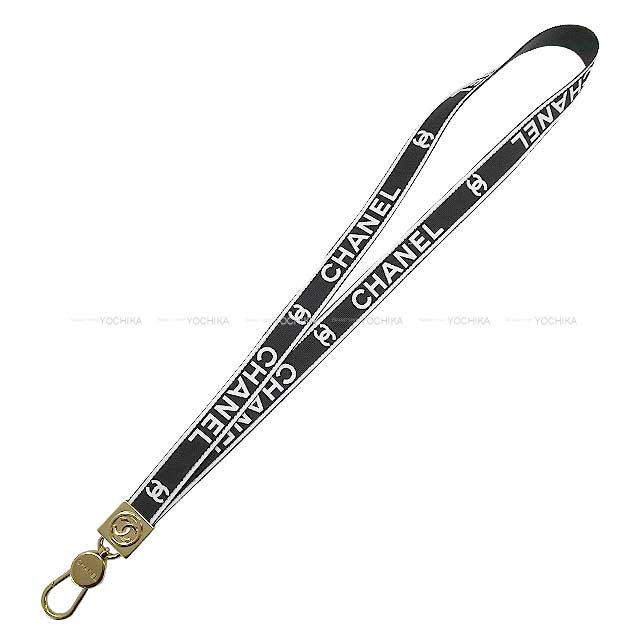 CHANEL strap Neck Strap Coco Mark Logo Bicolor Noir (Black)/Blanc (White) Cotton/Leather Champagne Gold HW AAA911[BRAND NEW][Authentic]