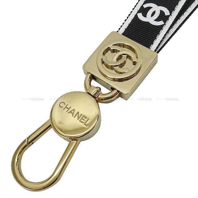CHANEL strap Neck Strap Coco Mark Logo Bicolor Noir (Black)/Blanc (White) Cotton/Leather Champagne Gold HW AAA911[BRAND NEW][Authentic]