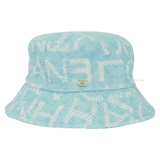 CHANEL hat Bucket Hat COCO Mark Logo Tweed Turquoise Champagne Gold HW AA9768[BRAND NEW][Authentic]