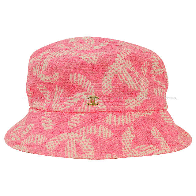CHANEL hat Bucket Hat COCO Mark Logo Tweed #M Pink Tweed Champagne Gold HW AA9768[BRAND NEW][Authentic]