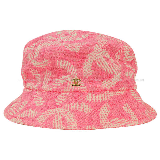 CHANEL hat Bucket Hat COCO Mark Logo Tweed #M Pink Tweed Champagne Gold HW AA9768[BRAND NEW][Authentic]