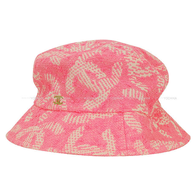 CHANEL hat Bucket Hat COCO Mark Logo Tweed #M Pink Tweed Champagne Gold HW AA9768[BRAND NEW][Authentic]
