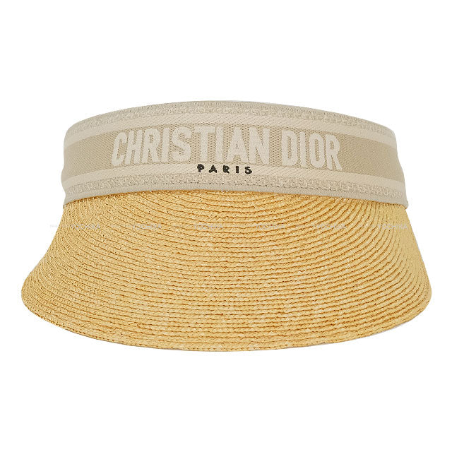 Dior Sun visor Straw Logo Greige/Natural Straw[EXCELLENT][Authentic]