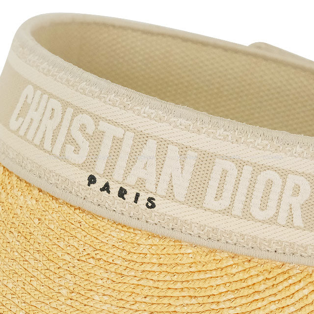Dior Sun visor Straw Logo Greige/Natural Straw[EXCELLENT][Authentic]