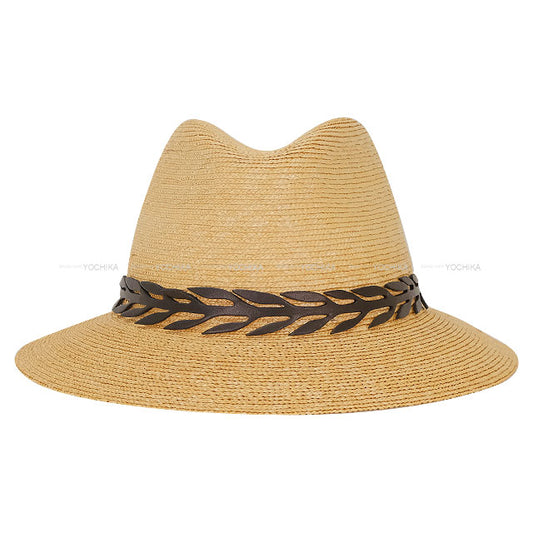 HERMES hat Panama Hat Leather Trim Straw #59 Noir (Black)/Beige Panama[EXCELLENT][Authentic]