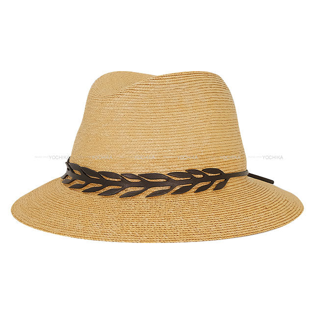 HERMES hat Panama Hat Leather Trim Straw #59 Noir (Black)/Beige Panama[EXCELLENT][Authentic]