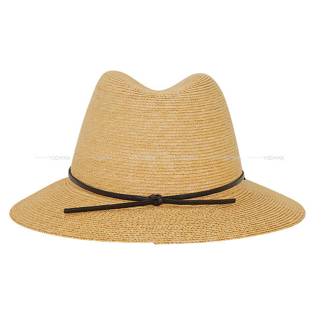 HERMES hat Panama Hat Leather Trim Straw #59 Noir (Black)/Beige Panama[EXCELLENT][Authentic]