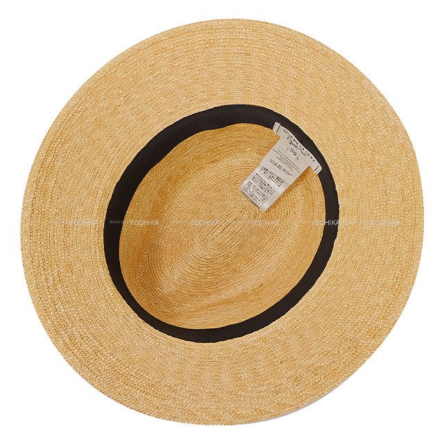 HERMES hat Panama Hat Leather Trim Straw #59 Noir (Black)/Beige Panama[EXCELLENT][Authentic]