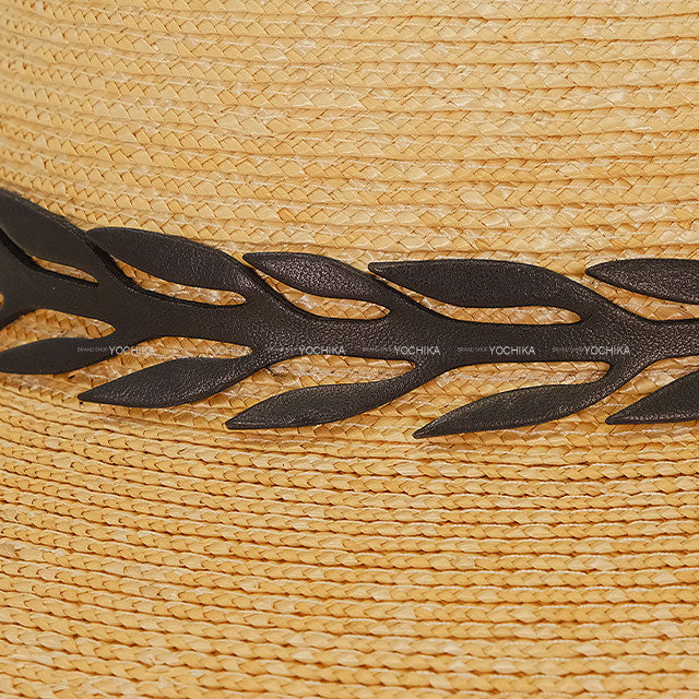 HERMES hat Panama Hat Leather Trim Straw #59 Noir (Black)/Beige Panama[EXCELLENT][Authentic]