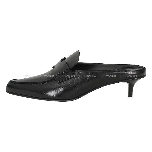 HERMES Mules GLORY 40 sandals Noir (Black) Nappa leather #38[EXCELLENT][Authentic]