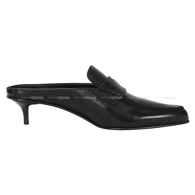 HERMES Mules GLORY 40 sandals Noir (Black) Nappa leather #38[EXCELLENT][Authentic]