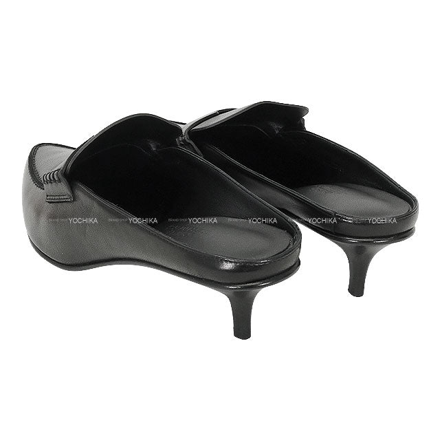 HERMES Mules GLORY 40 sandals Noir (Black) Nappa leather #38[EXCELLENT][Authentic]