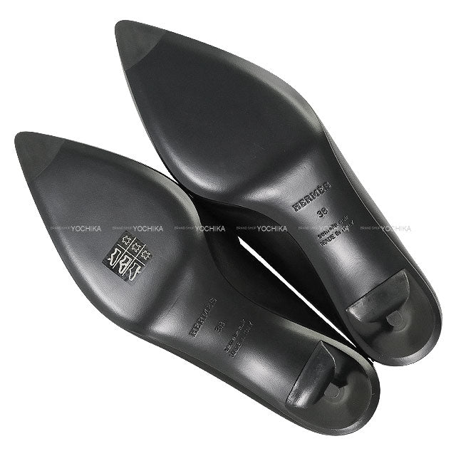 HERMES Mules GLORY 40 sandals Noir (Black) Nappa leather #38[EXCELLENT][Authentic]