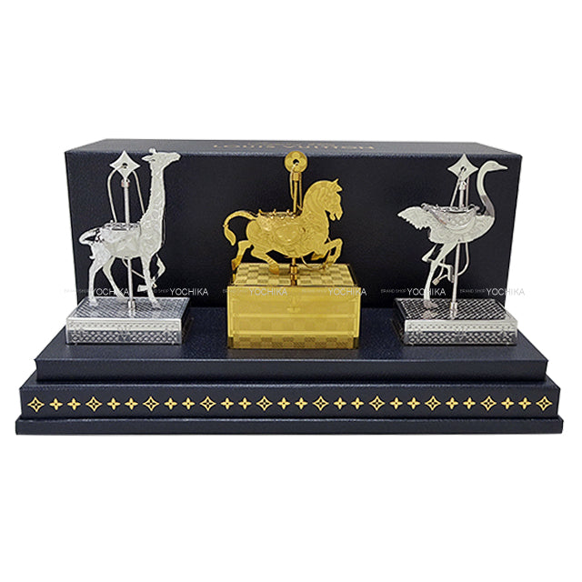 2024 Holiday LOUIS VUITTON Interior VIP Novelty Animal Monogram Trunk Ornament Set of 3 Gold/Silver Metal[EXCELLENT][Authentic]