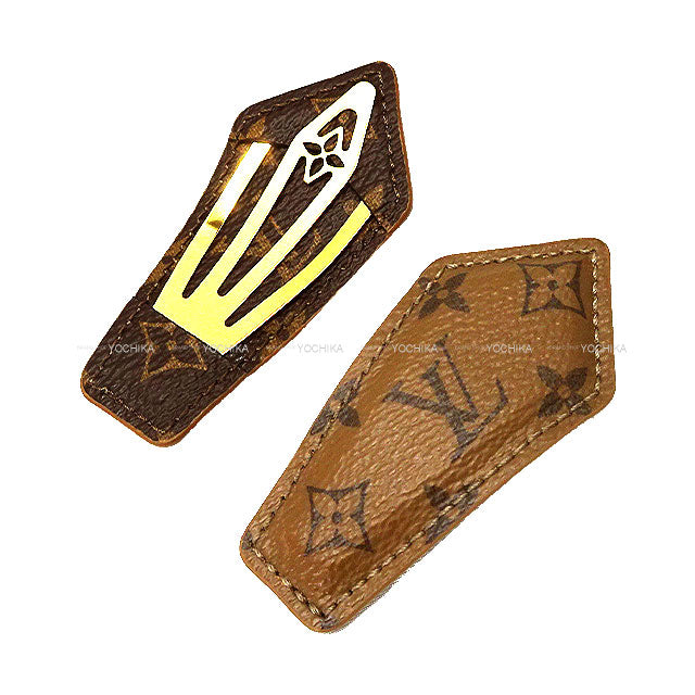 LOUIS VUITTON hair accessories Barrette Set Clip Brown Monogram Reverse Gold HW R94036[EXCELLENT][Authentic]