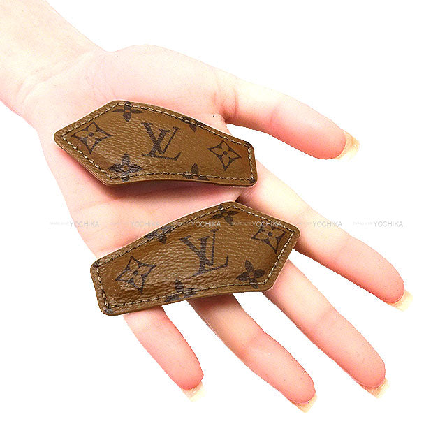LOUIS VUITTON hair accessories Barrette Set Clip Brown Monogram Reverse Gold HW R94036[EXCELLENT][Authentic]