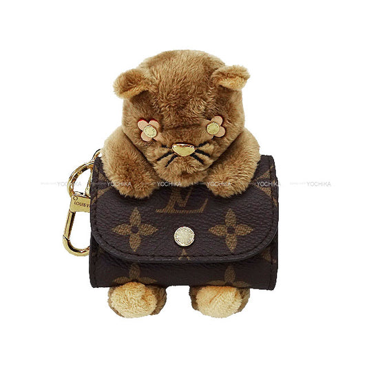 LOUIS VUITTON keyring(key holder) Cute Monogram Cat Case Bag charm Brown Monogram Canvas Gold HW M01561[EXCELLENT][Authentic]
