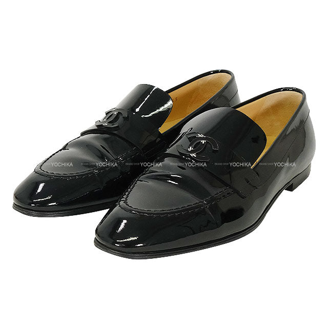 [Pre-loved] CHANEL loafers Moccasin Coco mark Noir (Black) Patent Enamel Leather #37 G33153[LIKE NEW][Authentic]