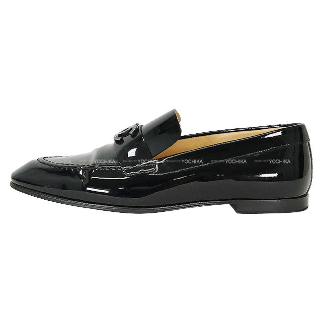 [Pre-loved] CHANEL loafers Moccasin Coco mark Noir (Black) Patent Enamel Leather #37 G33153[LIKE NEW][Authentic]