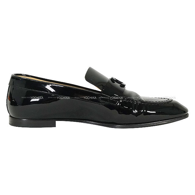 [Pre-loved] CHANEL loafers Moccasin Coco mark Noir (Black) Patent Enamel Leather #37 G33153[LIKE NEW][Authentic]