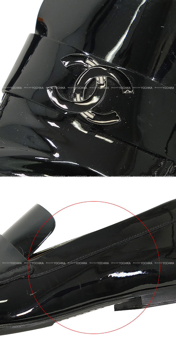 [Pre-loved] CHANEL loafers Moccasin Coco mark Noir (Black) Patent Enamel Leather #37 G33153[LIKE NEW][Authentic]