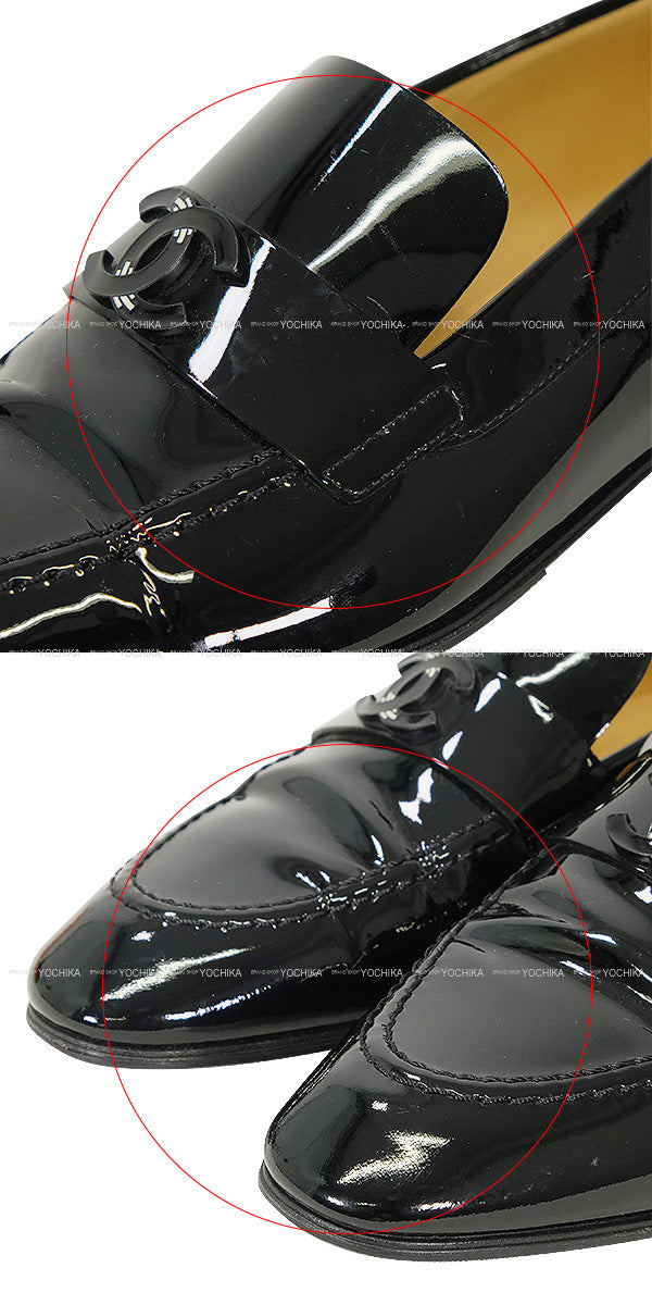 [Pre-loved] CHANEL loafers Moccasin Coco mark Noir (Black) Patent Enamel Leather #37 G33153[LIKE NEW][Authentic]
