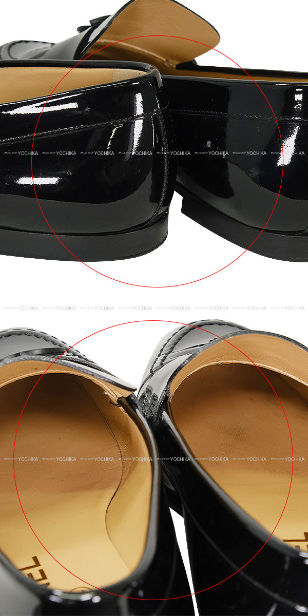 [Pre-loved] CHANEL loafers Moccasin Coco mark Noir (Black) Patent Enamel Leather #37 G33153[LIKE NEW][Authentic]