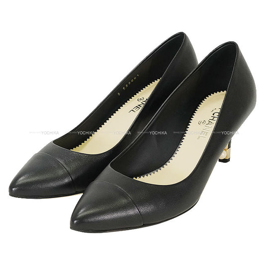 [Pre-loved] CHANEL pumps Heel Coco mark Pearl Noir (Black) Calf #36.5 G29061[LIKE NEW][Authentic]