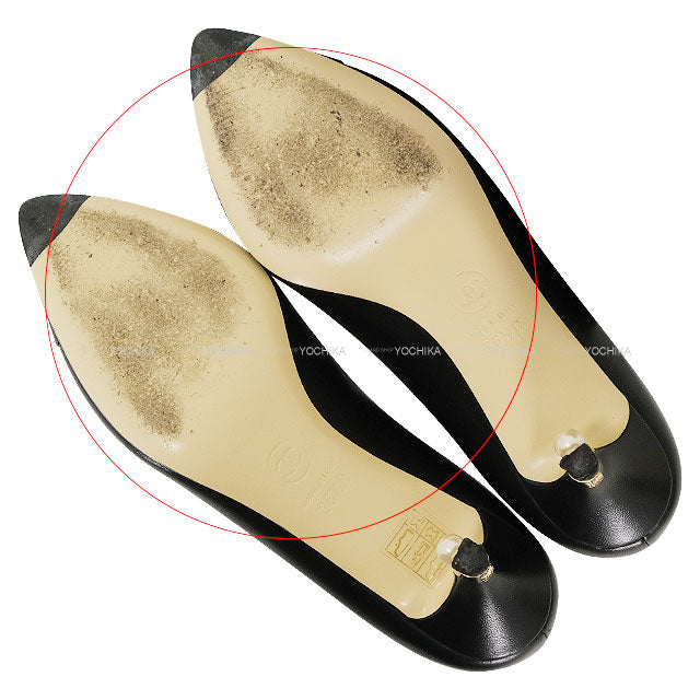 [Pre-loved] CHANEL pumps Heel Coco mark Pearl Noir (Black) Calf #36.5 G29061[LIKE NEW][Authentic]