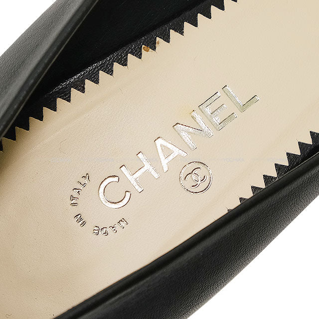 [Pre-loved] CHANEL pumps Heel Coco mark Pearl Noir (Black) Calf #36.5 G29061[LIKE NEW][Authentic]