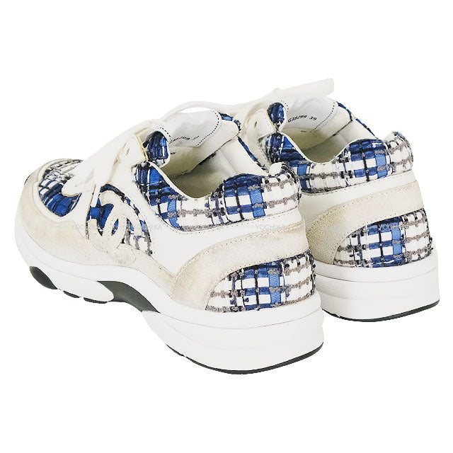[Pre-loved] CHANEL sneakers Coco mark 24P White/Blue/Black/Gray Tweed/Suede/Calfskin #39 G38299[LIKE NEW][Authentic]