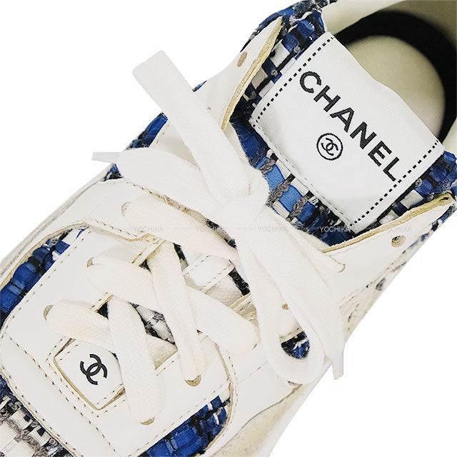 [Pre-loved] CHANEL sneakers Coco mark 24P White/Blue/Black/Gray Tweed/Suede/Calfskin #39 G38299[LIKE NEW][Authentic]